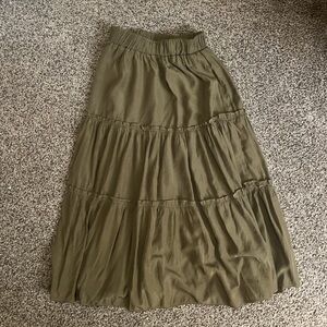 Olive Green Tiered Maxi Skirt